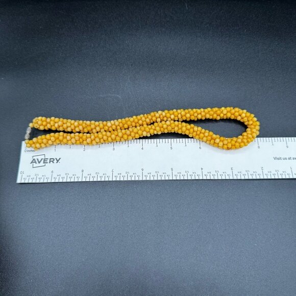 Vintage Yellow Beaded Crochet Collar Necklace 16in with Barrel Clasp - Picture 4 of 6